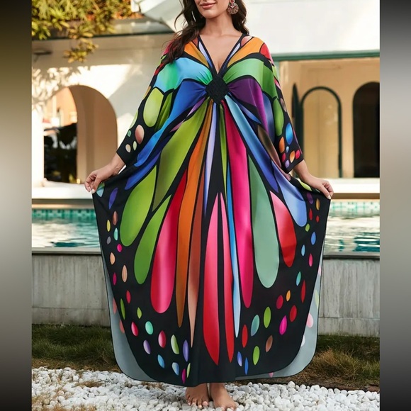51Twenty Other - CELEBRATE BUTTERFLY MULTI MIX BOHO S-4XL LOUNGE COVERUP ROBE RESORT DRESS KAFTAN